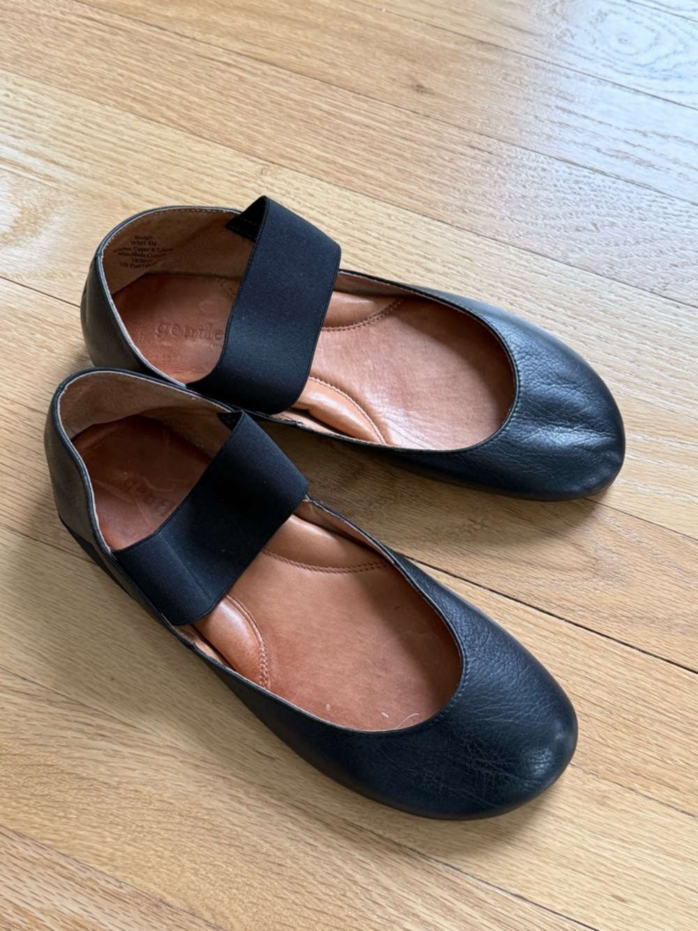gentle souls Black Leather Mary Jane Flats with Elastic Strap